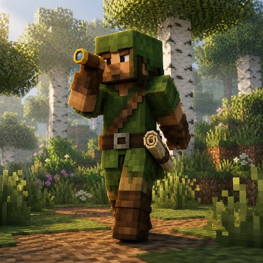 A scout in green leather raising a spyglass among birch woodland